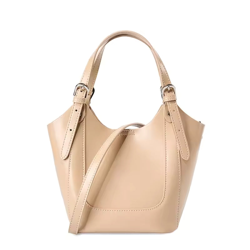 Luxury Cowhide Genuine Leather Bucket Tote Shoulder Small Handbags Mssza