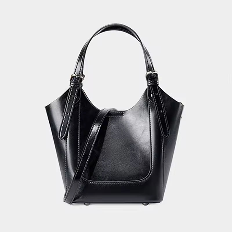 Luxury Cowhide Genuine Leather Bucket Tote Shoulder Small Handbags Mssza