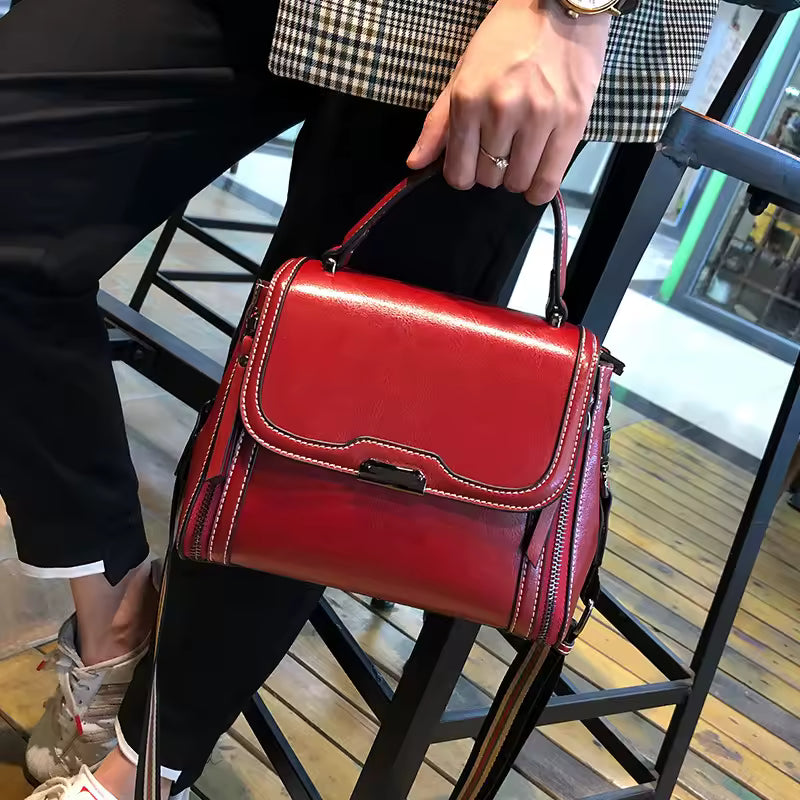 Luxury Cowhide Genuine Leather High Quality Vintage Shoulder Crossbody Tote Bag Mssza