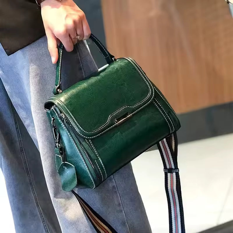 Luxury Cowhide Genuine Leather High Quality Vintage Shoulder Crossbody Tote Bag Mssza