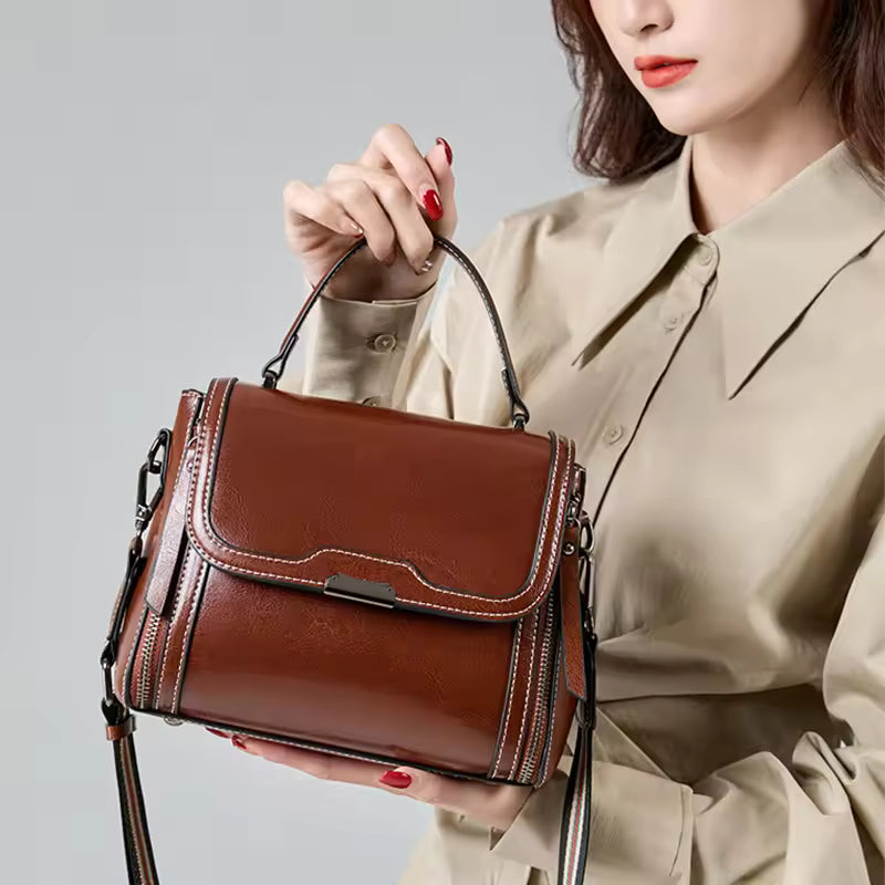 Luxury Cowhide Genuine Leather High Quality Vintage Shoulder Crossbody Tote Bag Mssza