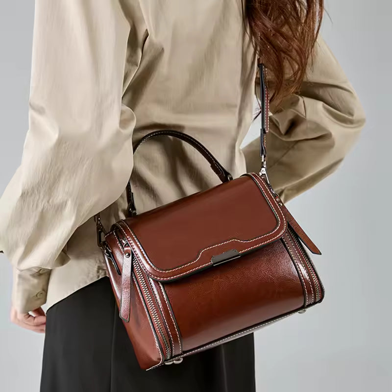 Luxury Cowhide Genuine Leather High Quality Vintage Shoulder Crossbody Tote Bag Mssza