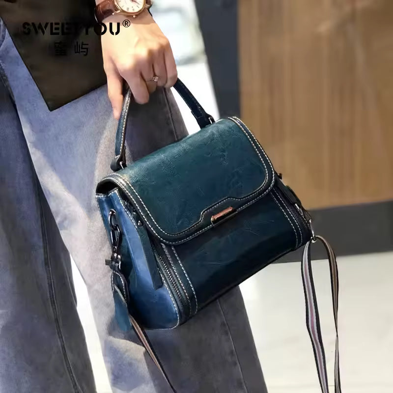 Luxury Cowhide Genuine Leather High Quality Vintage Shoulder Crossbody Tote Bag Mssza