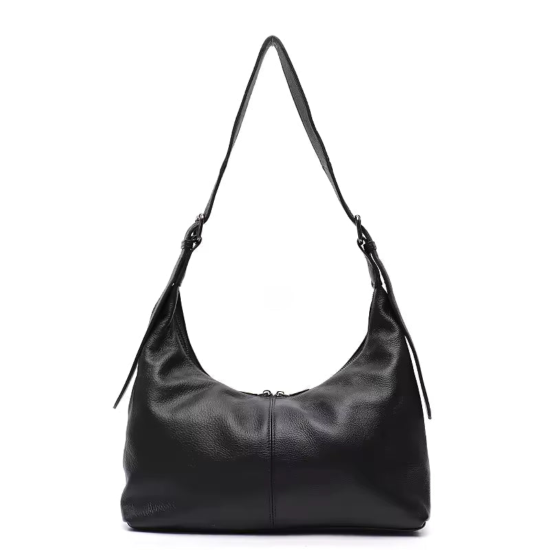 Luxury Cowhide Large Casual Shoulder Purse Wide Strap Hobos Handbag Mssza