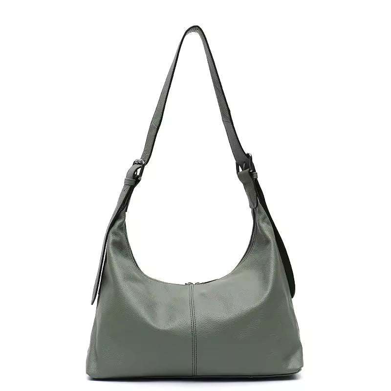 Luxury Cowhide Large Casual Shoulder Purse Wide Strap Hobos Handbag Mssza