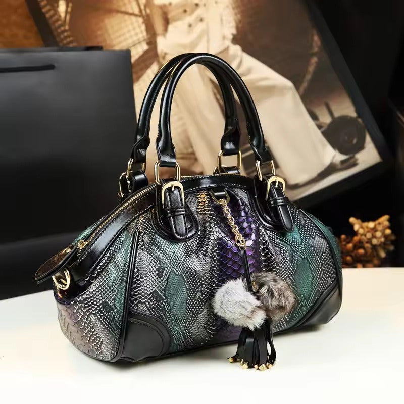 Luxury Cowhide Leather tassel Serpentine Dumpling portable Tote shoulder messenger bags Mssza