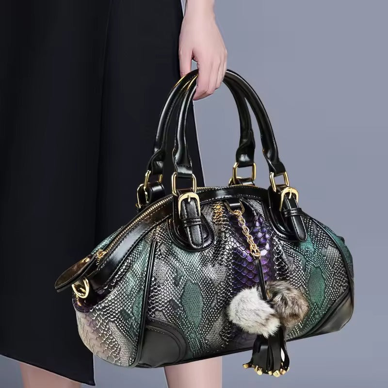 Luxury Cowhide Leather tassel Serpentine Dumpling portable Tote shoulder messenger bags Mssza