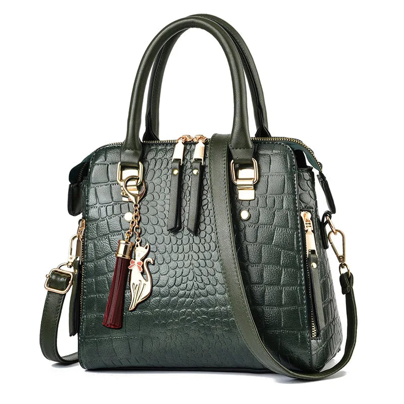 Luxury Crocodile Pattern PU Leather Tassel Brands Design Handle Shoulder Bag Mssza