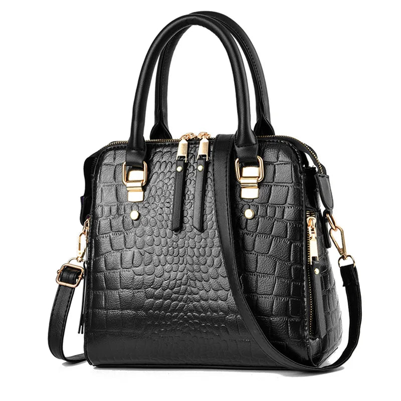 Luxury Crocodile Pattern PU Leather Tassel Brands Design Handle Shoulder Bag Mssza