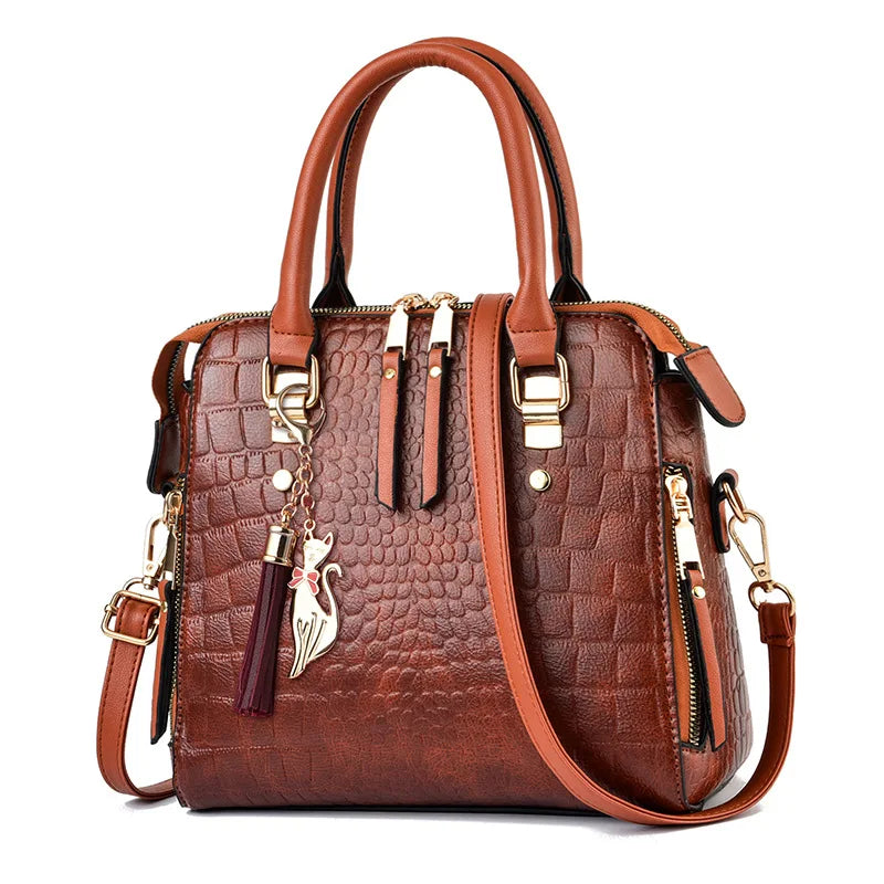 Luxury Crocodile Pattern PU Leather Tassel Brands Design Handle Shoulder Bag Mssza