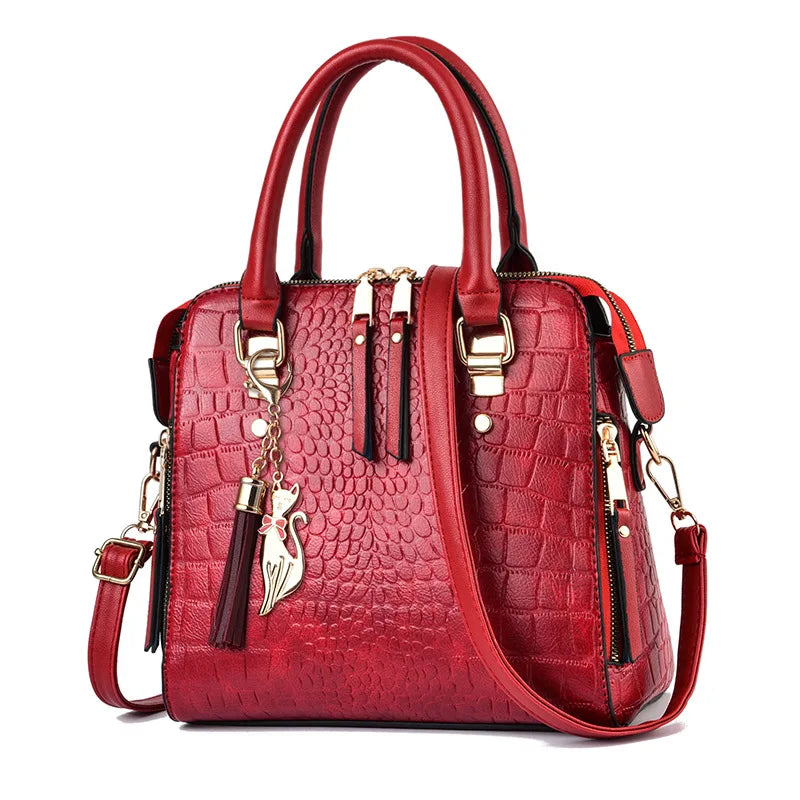 Luxury Crocodile Pattern PU Leather Tassel Brands Design Handle Shoulder Bag Mssza