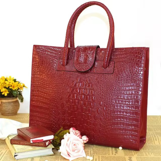 Luxury Crocodile Pattern Zipper Leather OL Handbags Mssza