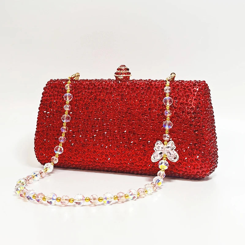 Luxury Crystal Rhinestone Butterfly Chain Wedding Party Wallet Clutch Evening Bag Mssza