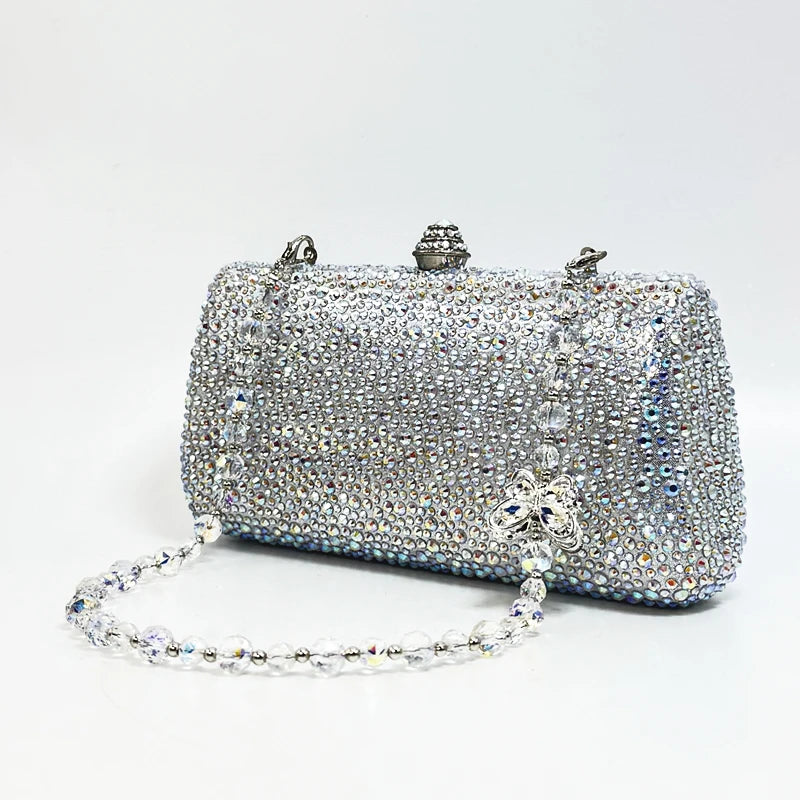 Luxury Crystal Rhinestone Butterfly Chain Wedding Party Wallet Clutch Evening Bag Mssza