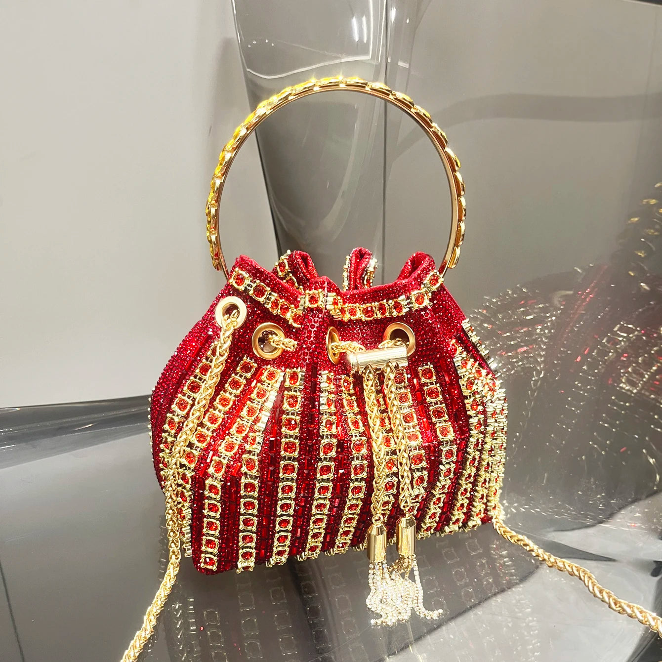 Luxury Crystal Rhinestone Designer Bucket Clutch Purse Evening Banquet Purses And Shoulder Handbags Mssza