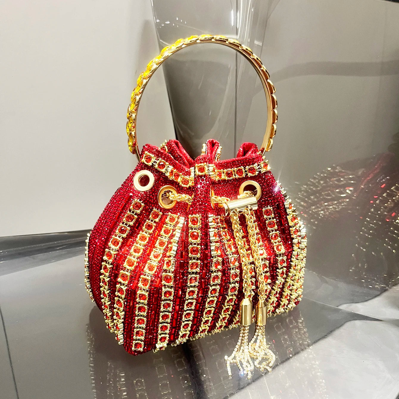 Luxury Crystal Rhinestone Designer Bucket Clutch Purse Evening Banquet Purses And Shoulder Handbags Mssza
