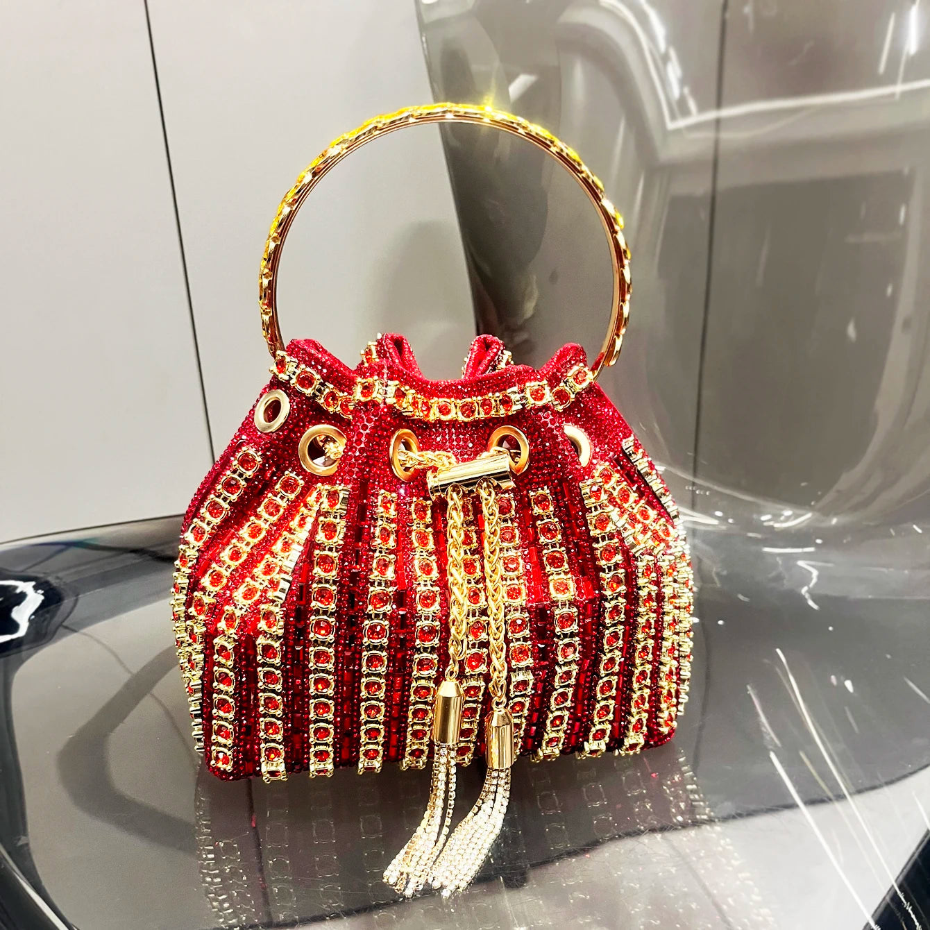 Luxury Crystal Rhinestone Designer Bucket Clutch Purse Evening Banquet Purses And Shoulder Handbags Mssza
