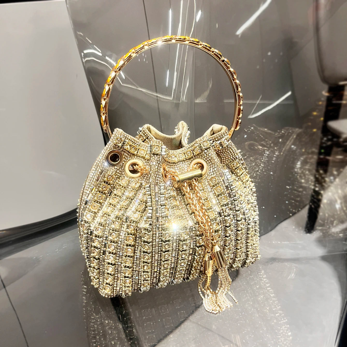 Luxury Crystal Rhinestone Designer Bucket Clutch Purse Evening Banquet Purses And Shoulder Handbags Mssza