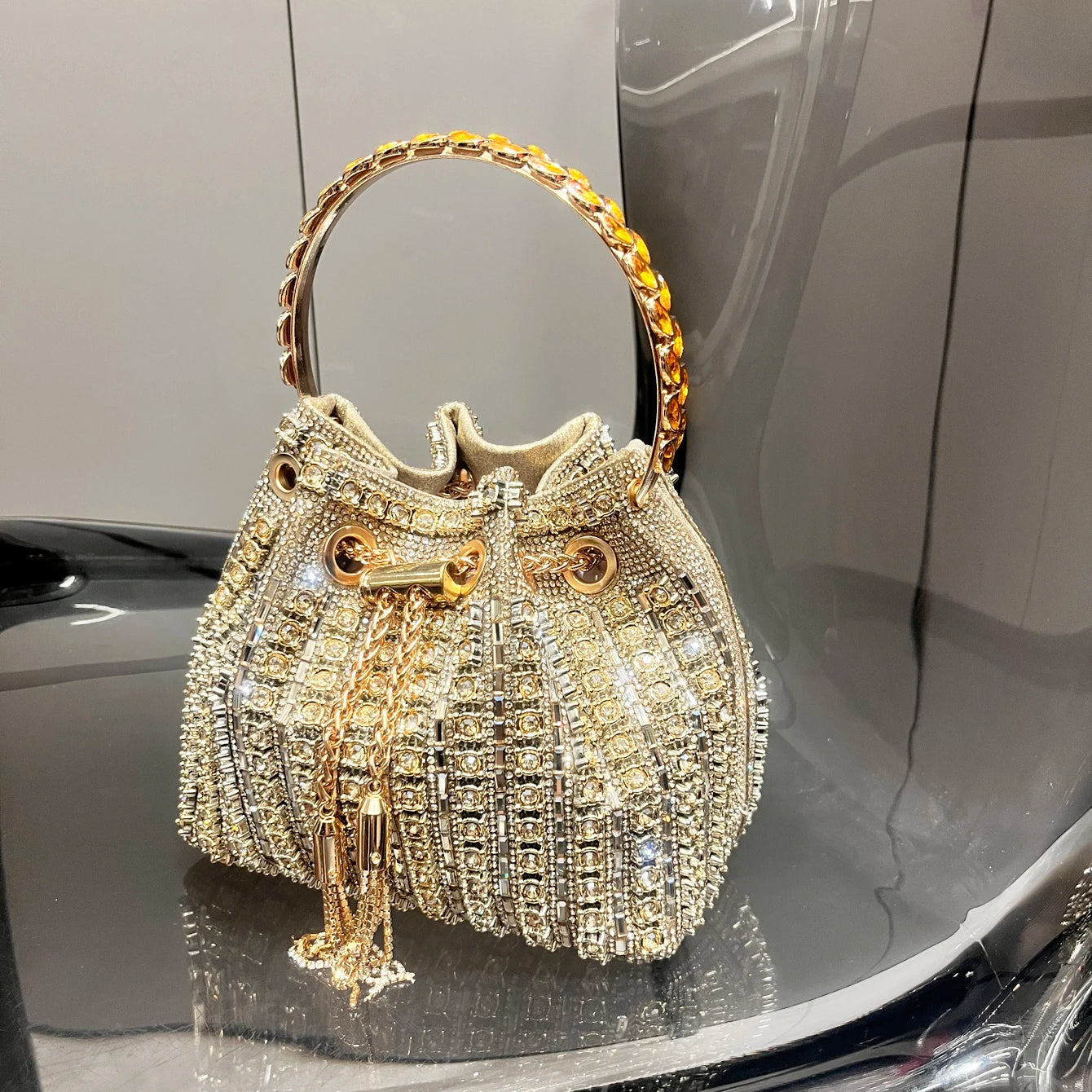 Luxury Crystal Rhinestone Designer Bucket Clutch Purse Evening Banquet Purses And Shoulder Handbags Mssza