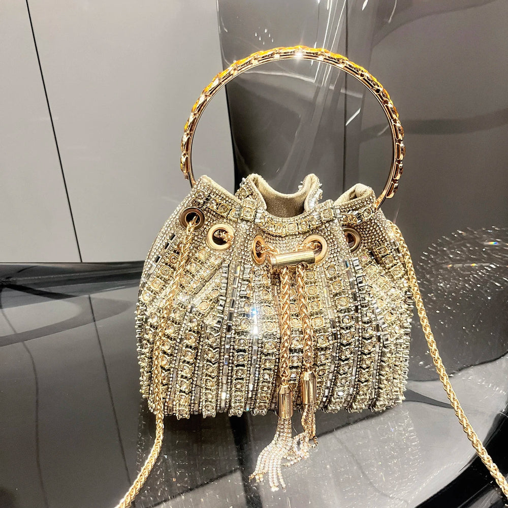 Luxury Crystal Rhinestone Designer Bucket Clutch Purse Evening Banquet Purses And Shoulder Handbags Mssza