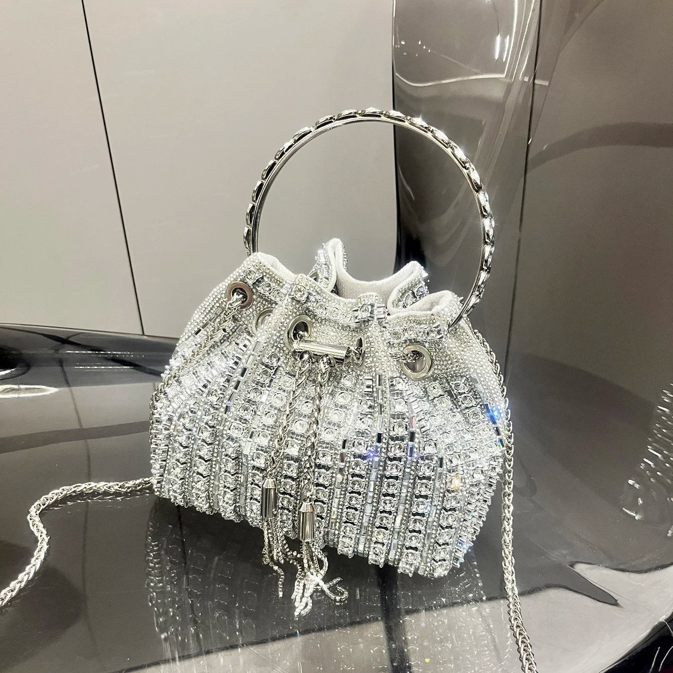 Luxury Crystal Rhinestone Designer Bucket Clutch Purse Evening Banquet Purses And Shoulder Handbags Mssza