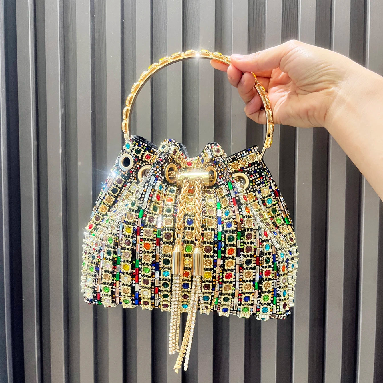 Luxury Crystal Rhinestone Designer Bucket Clutch Purse Evening Banquet Purses And Shoulder Handbags Mssza