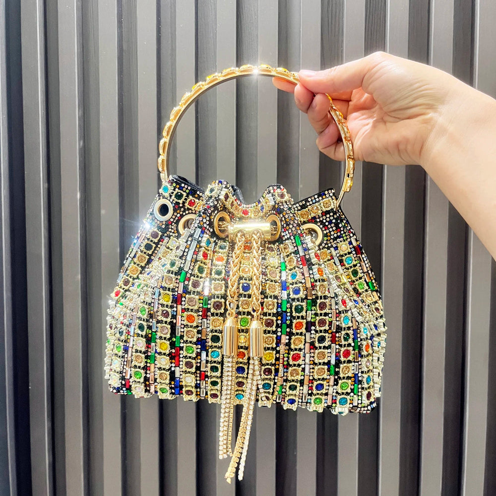 Luxury Crystal Rhinestone Designer Bucket Clutch Purse Evening Banquet Purses And Shoulder Handbags Mssza