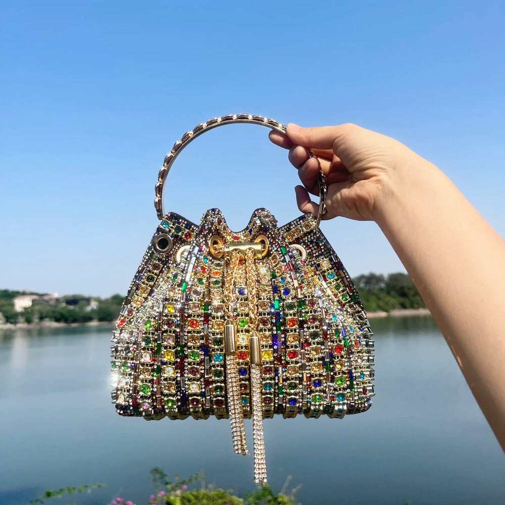 Luxury Crystal Rhinestone Designer Bucket Clutch Purse Evening Banquet Purses And Shoulder Handbags Mssza