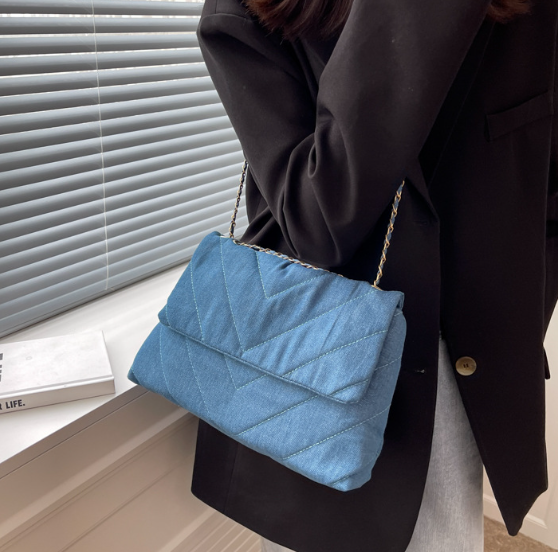 Luxury Denim Large Capacity Work Study Street Briefcase Tote Messenger Shoulder Bag Mssza