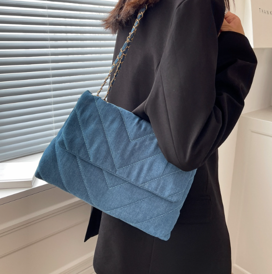 Luxury Denim Large Capacity Work Study Street Briefcase Tote Messenger Shoulder Bag Mssza