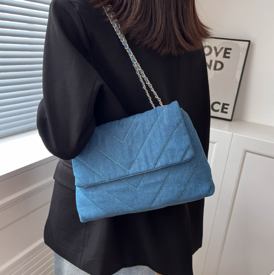 Luxury Denim Large Capacity Work Study Street Briefcase Tote Messenger Shoulder Bag Mssza