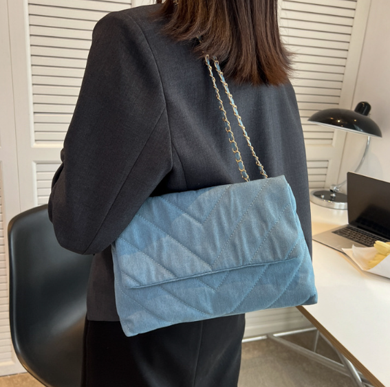 Luxury Denim Large Capacity Work Study Street Briefcase Tote Messenger Shoulder Bag Mssza