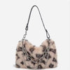 Luxury Design Faux Fur Leopard Print Fluffy Top Handle Chain Shoulder Clutch Bag Mssza