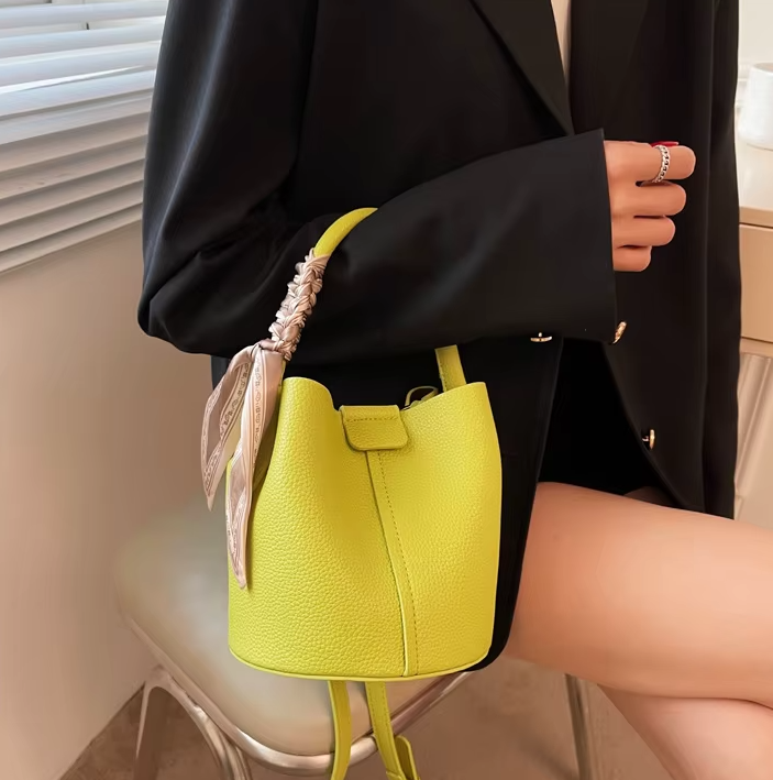 Luxury Design Solid Hasp Bucket PU Leather Crossbody Bags Mssza
