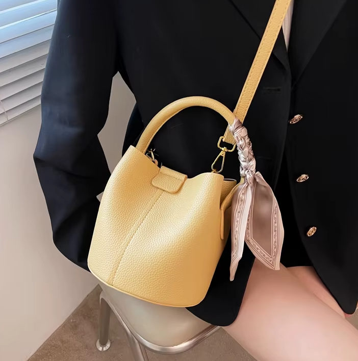 Luxury Design Solid Hasp Bucket PU Leather Crossbody Bags Mssza