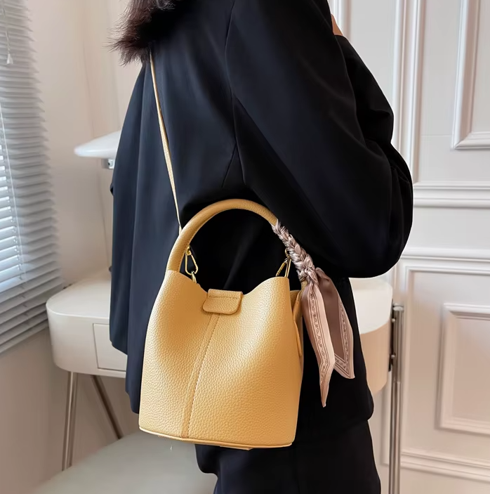 Luxury Design Solid Hasp Bucket PU Leather Crossbody Bags Mssza