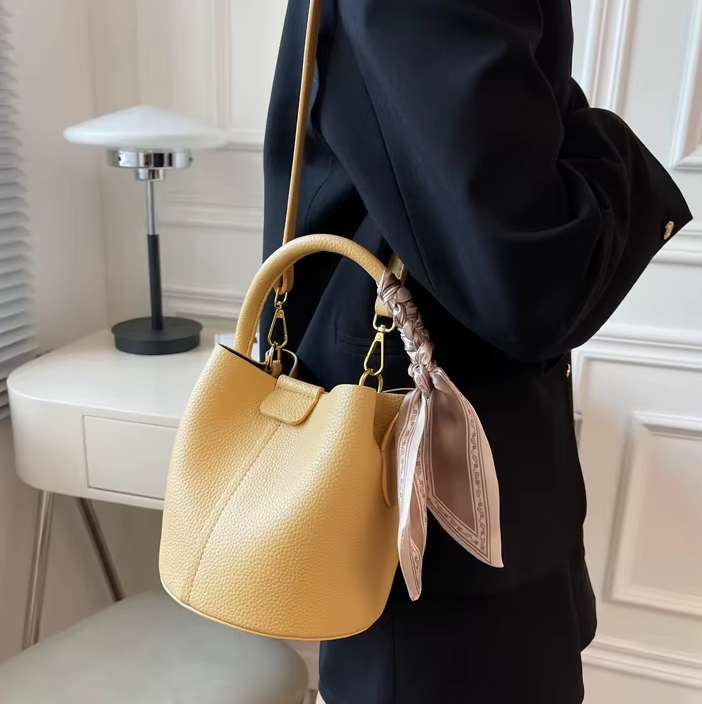 Luxury Design Solid Hasp Bucket PU Leather Crossbody Bags Mssza