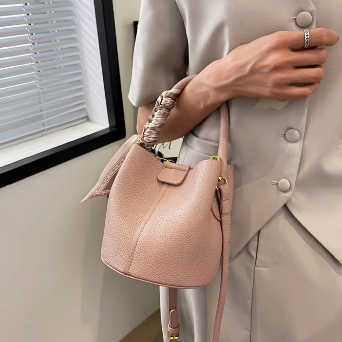 Luxury Design Solid Hasp Bucket PU Leather Crossbody Bags Mssza