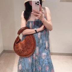 Luxury Designer Beach Straw Woven Sequined Handle Underarm Shoulder Handbag Mssza