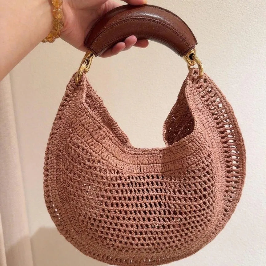 Luxury Designer Beach Straw Woven Sequined Handle Underarm Shoulder Handbag Mssza
