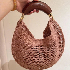 Luxury Designer Beach Straw Woven Sequined Handle Underarm Shoulder Handbag Mssza