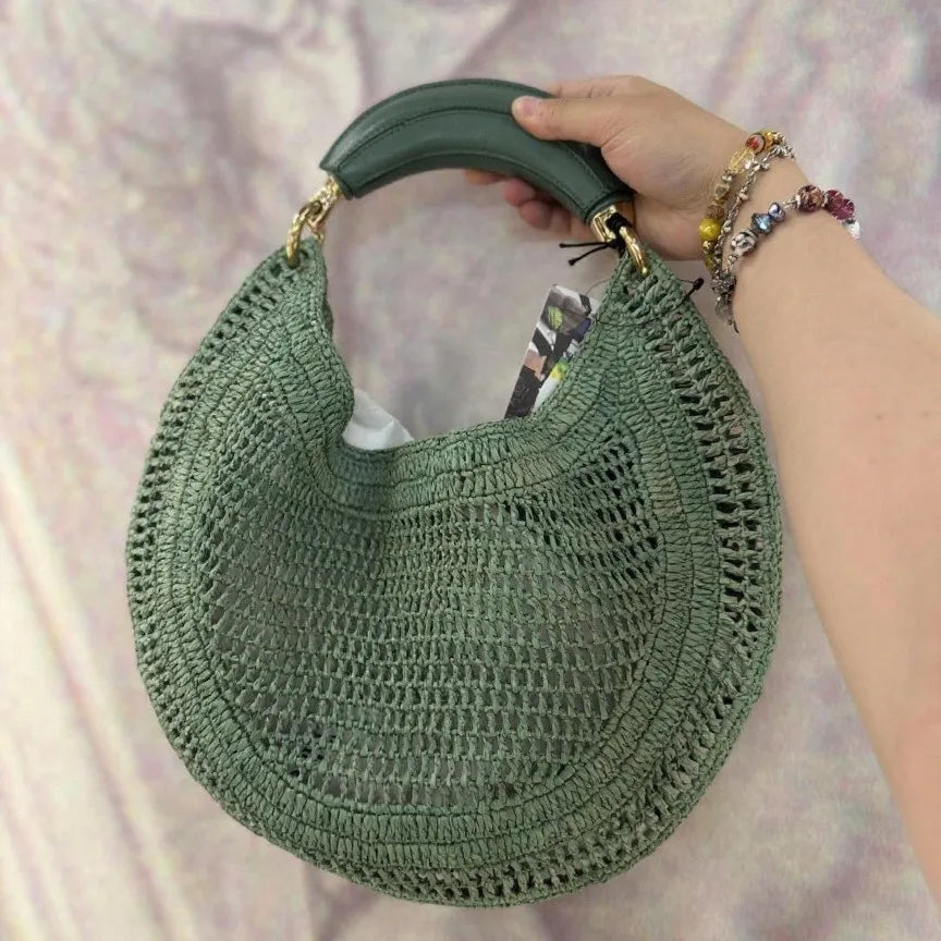 Luxury Designer Beach Straw Woven Sequined Handle Underarm Shoulder Handbag Mssza