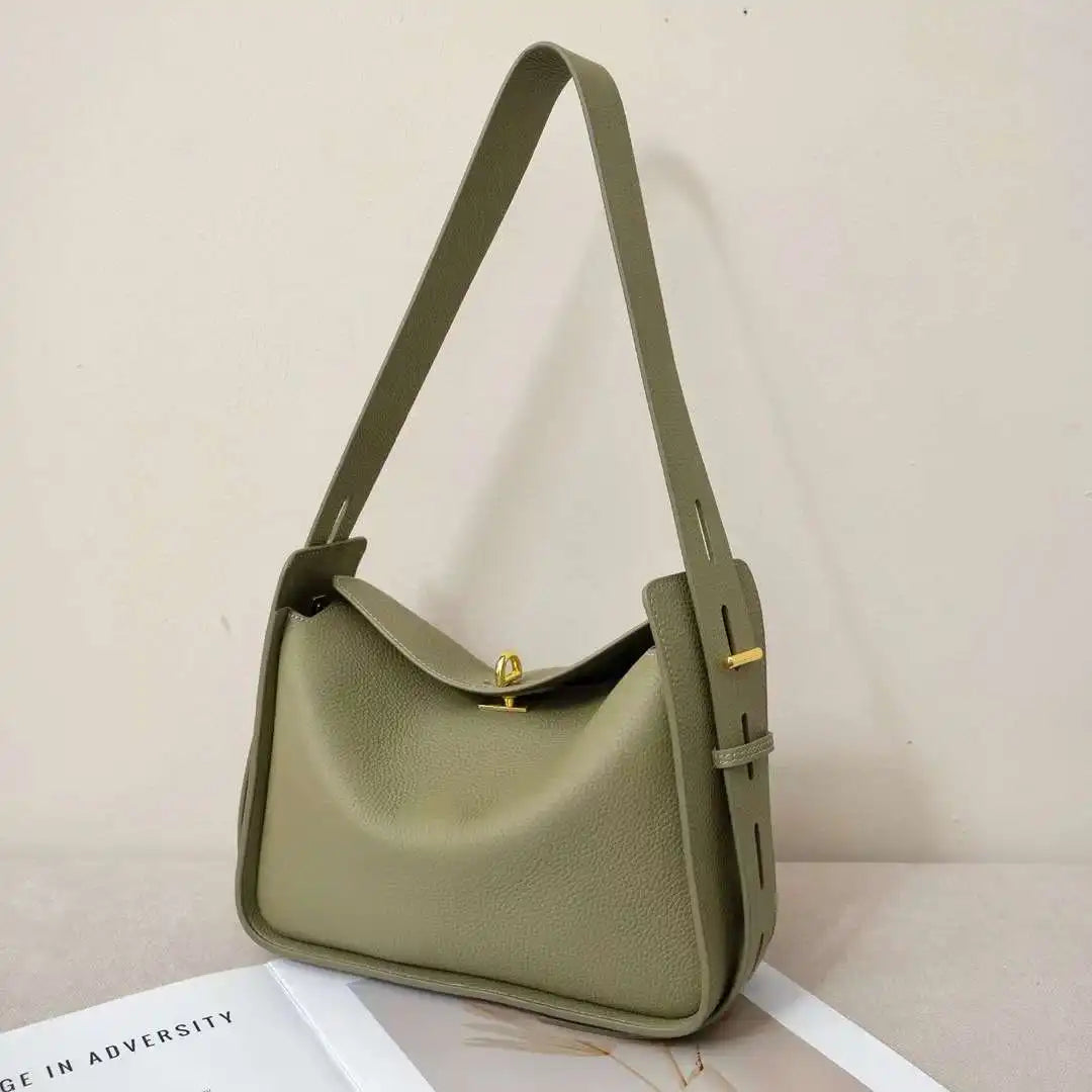Luxury Designer Head Layer Cowhide Leather Wide Shoulder Strap Large Capacit Shoulder Crossbody Armpit Bag Mssza
