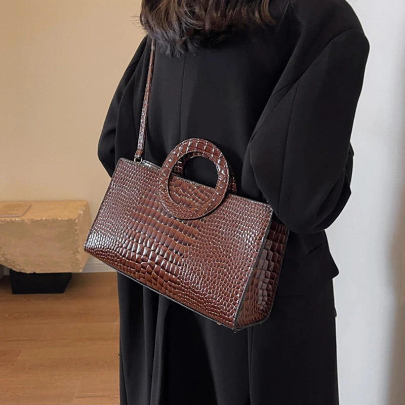 Luxury Designer PU Leather Crocodile Pattern Versatile Shoulder Crossbody Bag Mssza