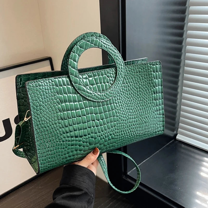 Luxury Designer PU Leather Crocodile Pattern Versatile Shoulder Crossbody Bag Mssza