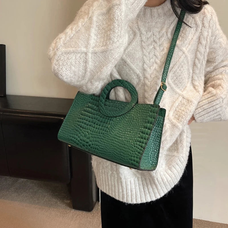 Luxury Designer PU Leather Crocodile Pattern Versatile Shoulder Crossbody Bag Mssza
