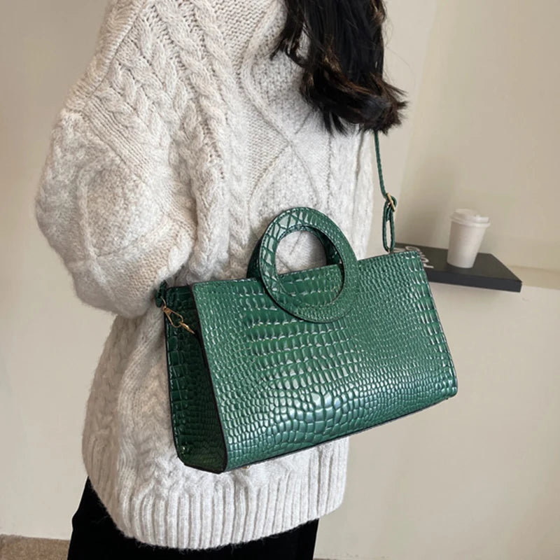 Luxury Designer PU Leather Crocodile Pattern Versatile Shoulder Crossbody Bag Mssza