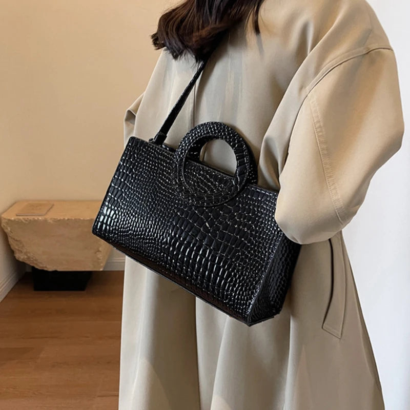 Luxury Designer PU Leather Crocodile Pattern Versatile Shoulder Crossbody Bag Mssza