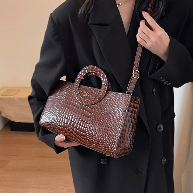 Luxury Designer PU Leather Crocodile Pattern Versatile Shoulder Crossbody Bag Mssza
