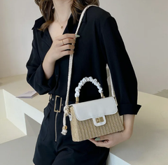 Luxury Designer Pleated Handle Straw Beach Contrast Color Crossbody Bag Mssza